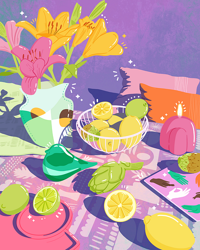 Still Life Challenge 1 colorful comicart design digitalart flat food illustration illustration maximalism objects illustration still life still life art still life illustration stilllife