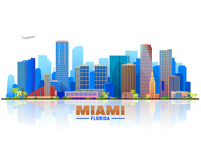 Miami skyline city florida illustration landmarks miami skyline usa