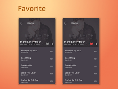 DailyUI Challenge 044 - Favorites android app daily 100 challenge dailyui dailyui 044 dailyuichallenge design favorite favorites favourite favourites mobile design mobile ui music app ui ui design