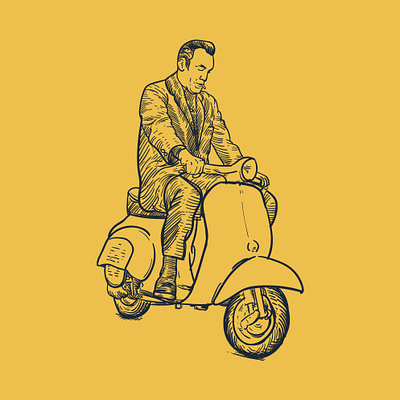 Scoot man design drawing hand drawn icon illustration scooter vector vespa vintage