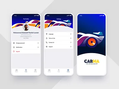UI Concept Carma app app design application car concept design mobile mobile app mobile ui profile ui ux vector vehicle