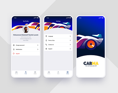UI Concept Carma app app design application car concept design mobile mobile app mobile ui profile ui ux vector vehicle