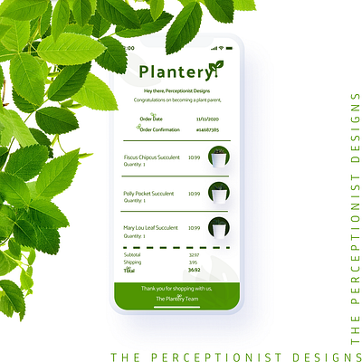 Daily UI Email Receipt aesthetic daily ui dailyui030 dailyuichallenge design designispiration email design email marketing email receipt green greenery inspiration leaves minimalism plants uiinspiration ux