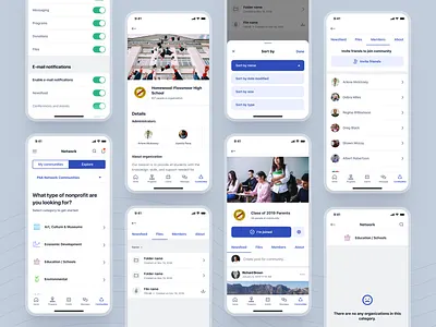 PbA / Powered by Action / Communities chat community community app folder folders invite mobile mobile app mobile app design mobile design mobile ui non profit non profit nonprofit sort by sorting ui ui design ux ux design