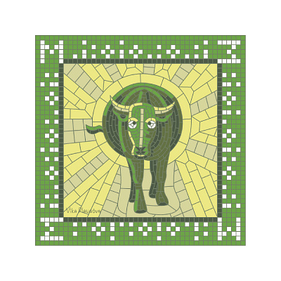 М for March (Calendar 2021) 2021 2021 calendar bright bull calendar collage glance green illustration march mosaic ox pieces russian spring square sun sunny yellow