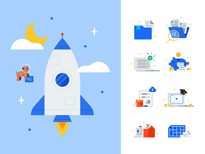 Service Titan Spot Illustrations character coins cute design dog flat folder icons illustration illustrations rocket service space spot vector