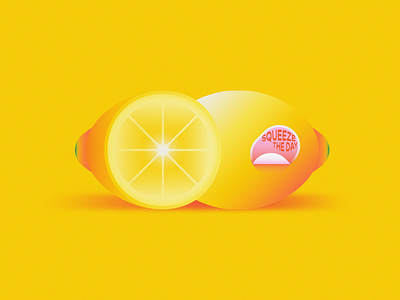 Squeeze the day 2d cooking design flat food fruit gradient illustration lemon lemonade minimal pun seize the day shadow squeeze squeeze the day sticker type typography vector