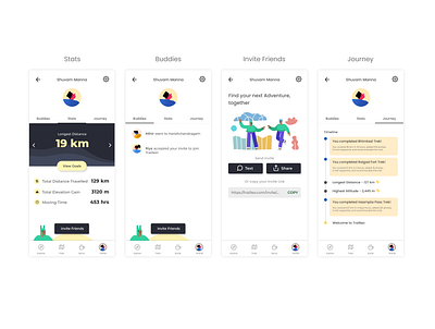 Profile Section - Trekking App analytics app design flat friends hike illustration invite light mode logo minimal profile design profile page share travel travel app typography ui vector