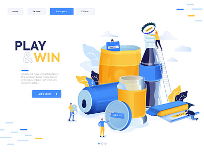 Play and win prizes flat illustration homepage illustration people typography ui ux vector