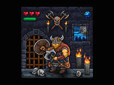 Viking pixel art arcade game artwork character design design draw drawing game game art geek illustration indie game pixel art pixel artist retro retro design skulls video game viking vikings visual design