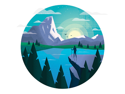 The Great Outdoors adobe illustrator art bird blue circle design flat green illustration light mountain nature