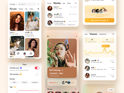 Social App Part2 cards chat filter graph mobile personal pinterest privilege social ui visiter