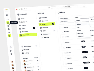 Orders and invoices — Untitled UI dashboard figma filters fluro menu minimal nav navigation orders settings sidenav table tables ui ui design user interface ux ux design