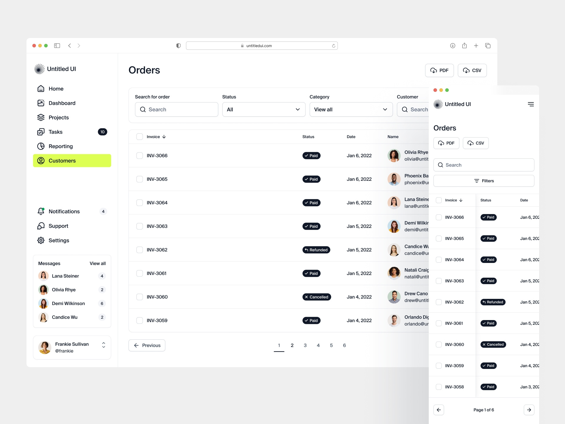 Orders and invoices — Untitled UI by Jordan Hughes® on Dribbble