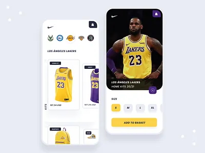 NBA E-Commcerce UI Concept app app design branding cart clean design e comerce e commerce app ecommerce ecommerce app ecommerce design identity lakes minimal nba shopping talavadze trending ui ux