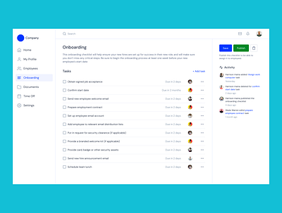 Empoyee onboarding checklist design hr software list view onboarding product design task list ui ui design ux ux design web application design