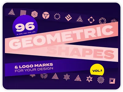 96 Geometric shapes & logo marks collection Vol.1 abstract brand branding design download emblem geometric graphics identity illustrator logo logotype mark modern photoshop set shape simple template vector