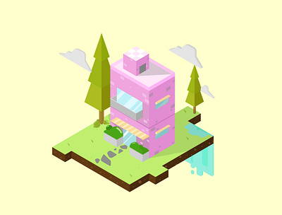 Pink building branding design diorama graphicdesign illustration illustrator isometric illustration