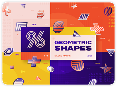 96 Geometric shapes & logo marks collection Vol.2 abstract branding design download element emblem geometric illustrator logo logotype mark minimal modern photoshop set shape simple symbol template vector