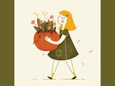 Flower Pumpkin children concept editorial fall flowers illustration orange people procreate pumpkin texture vector
