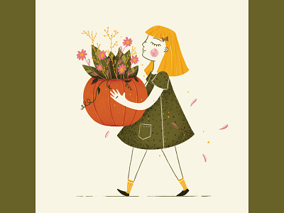 Flower Pumpkin children concept editorial fall flowers illustration orange people procreate pumpkin texture vector