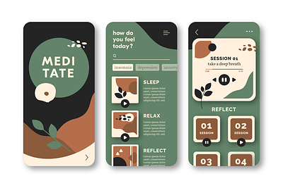 Mobile App Design calm concept design flat medical meditate meditation meditation app mobile mobile app design mobile design mobile ui natural relax relaxing session ui ui design