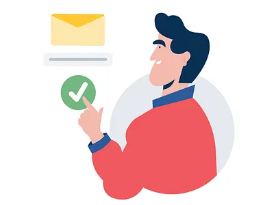 Email verification 2d character app application character character design check checkbox email email design email marketing illustration man ok vector web website
