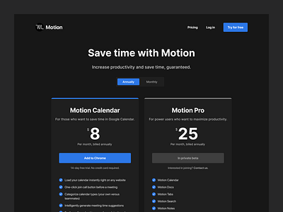 Motion – Pricing Page dark darkmode landing pricing saas web design