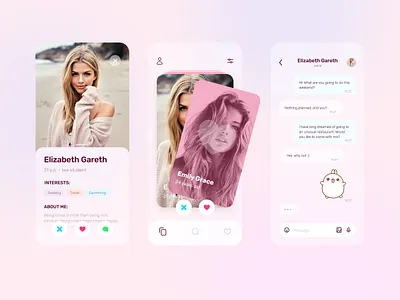 Dating App app chat cute data dating dating app design interface light message minimalism pink rose smooth soft ui user profile ux