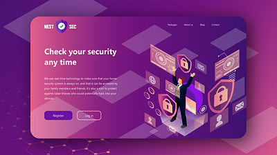 Home security hero page design gradient graphic design illustration isometric ui ux vector webdesign