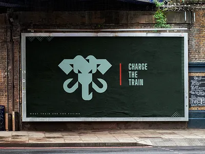 Triangle Elephant billboard bold brand branding charge charge the train elephant elephants focused logo mad manly mark podcast rough shapes simple tough train triangles