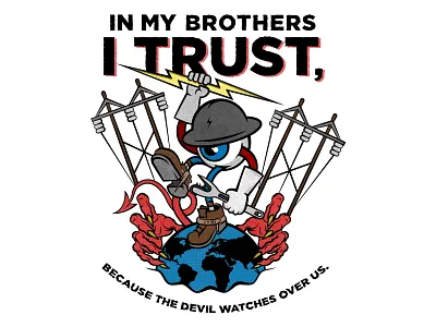 SE/LH Full Color Tee Design blue collar boots branding culture devil electricity eyeball hands lightning bolt linemen mascot merchandise skater union