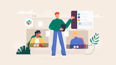 tandup Meetings Geekbot Vol. 2 character characters design dribbble illustration illustrator standup team video call