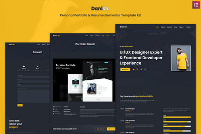 Danish - personal Portfolio & Resume Elementor Template Kit agency company developer elementor templates envato online cv portfolio resume resume clean resume cv resume design resume template uidesign uxdesign vcard web designer webdesign website wordpress