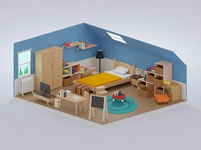 Attic Room 3d 3d art blender blender3d blender3dart design illustration low poly lowpoly lowpolyart