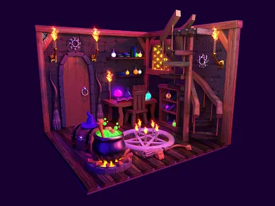 Witch Room 3d aniamtion art arte 3d c4d c4dart color design3d fire illustration ilustración render room xp pen