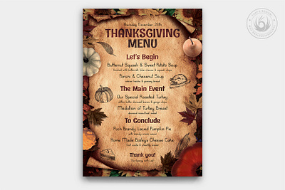 Thanksgiving Menu Template V2 autumn card design fall flyer food forest harvest menu party photoshop poster psd restaurant season template thanks thanksgiving thanksgiving day thanksgiving flyer