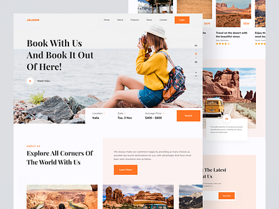 Jalanin - Travel Landing Page adventure agency booking clean destination explore flight app homepage hotel landing page simple travel travel agency travel app travelling trip uiux vacation web design website