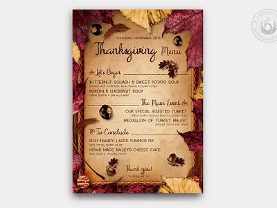 Thanksgiving Menu Template V3 autumn card day design fall flyer forest harvest menu nature party photoshop poster print psd restaurant season seasonal template thanksgiving