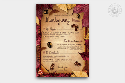 Thanksgiving Menu Template V3 autumn card day design fall flyer forest harvest menu nature party photoshop poster print psd restaurant season seasonal template thanksgiving