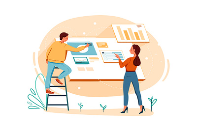 Product teams working on website project balance career concept corporate employees graph growth illustration planning progress startup strategy success successful teamwork