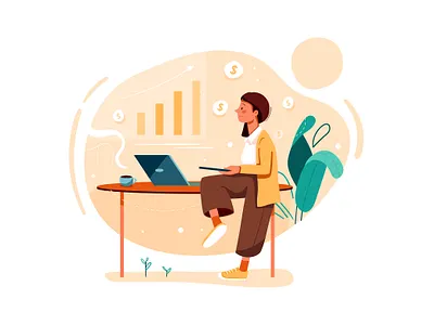 Sales executive analyzing sales growth balance career concept corporate employees graph growth illustration planning progress startup strategy success successful teamwork