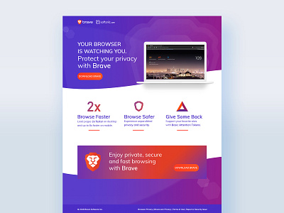 Softonic Brave graphic test browser landing page design saas software software as a service ui web