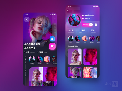 Social Media Profile android clean color followers instagram ios iphone jetup likes messenger mobile mobile app photos profile social socialmedia tiktok typogaphy ui ux