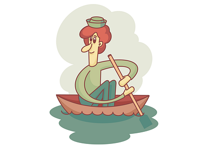 Alone at sea boat design fisherman flat green illustration ipad procreate sea