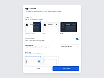 Display preferences modal — Untitled UI design system figma menu minimal minimalism modal modals pop up popup preferences product design settings ui ui design user interface user interface design