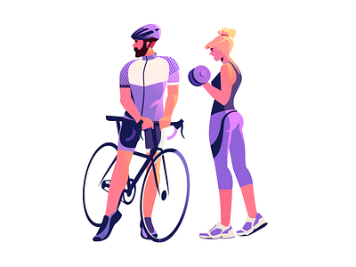 Sports Characters 2d illustration activities art character cycling design digital art fitness flat gym health illustration illustration art illustrator shakuro sport sports training vector workout