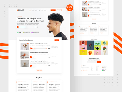 Gocast - Podcast Website Template clean design free free xd freebie landingpage podcast template ui website xd