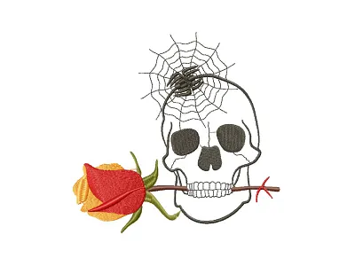 Skull and Rose art black blood bone botany concept death decoration demon design element embroidery fabric face floral flower gothic halloween head holiday