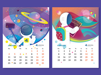 Calendar 2021 2021 branding calendar design february flat illustration january saturn selfie simple space spaceman